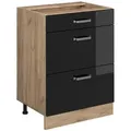 Produktbild: Vicco Küchenunterschrank, Schwarz Hochglanz, Honigeiche, Holzwerkstoff, 3 Fächer, Rechteckig, 60x81.6x46 cm, Küchen, Küchenmöbel, Küchenschränke, Küchenunterschränke