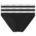 Produktbild: Calvin Klein Damen 3er Pack Slips Bikini Form Baumwolle mit Stretch, Schwarz (Black/Black/Black), L
