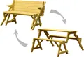 Produktbild: dobar Praktische 2 in 1 Kombination aus Tisch und BankHolz, Sitzgarnitur Garten, helle Lasur, 138 x 144 x 77 cm