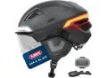 Produktbild: ABUS Fahrradhelm HYP-E B.LACE - mit Front-, Rück- und Blinklicht sowie kabellos zu aktivierendem Bremslicht - mit Visier und Ohrenschützern - für Fahrrad, E-Bike und S-Pedelec - Grau, Größe L (57-61 cm)