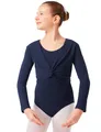 Produktbild: tanzmuster ® Kinder Ballett Langarm Top - Mia - mit Twist (Wickeloptik) - aus sehr weichem und festem Baumwollstoff - in marineblau, Größe:128/134