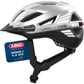 Produktbild: ABUS Stadthelm Urban-I 4.0 ACE - Fahrradhelm mit aufladbarem Rücklicht, 4 Leuchtmodi, Schirm, Zopf-Öffnung und magnetischem Verschluss - für Jugendliche, Frauen und Männer - Größe S, silber