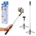 Produktbild: Hama Selfie Stick Stativ für Handy 30–110cm mit Auslöser Foto/Video (Ultraleicht 195g Packmaß 24cm, Selfiestick mit Stativ und Fernbedienung Bluetooth, universal Handyhalter iPhone etc.)