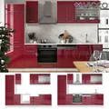 Produktbild: Küchenzeile Küchenblock Einbauküche 240cm Fame-Line Hochglanz Bordeaux Vicco