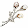 Produktbild: Brosche mit Zirkonia und Süßwasserperlen, 925 Silber Sterlingsilber, Damen