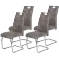 Produktbild: Hela Tische, 4er Set Esszimmerstuhl Freischwinger Flora - Bezug Vintage Grau - Metallgestell Rundrohr verchromt - 120kg belastbar - Lehne mit Griff - Grau