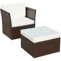 Produktbild: vidaXL Gartensessel mit Fußhocker Poly Rattan Braun - Beige/Weiß