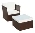 Produktbild: vidaXL Gartenstuhl Gartensessel mit Fußhocker Poly Rattan Braun (1 St)