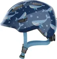 Produktbild: ABUS Kinderhelm Smiley 3.0 - Fahrradhelm mit tiefer Passform, kindergerechten Designs & Platz für einen Zopf - für Mädchen und Jungs - Blau mit Wal-Muster, Größe M (50-55 cm)