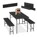 Produktbild: Relaxdays Bierzeltgarnitur klappbar, 3-tlg Bierbank Set mit großem Tisch, Garten, Festzeltgarnitur, Rattanoptik, schwarz