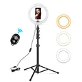 Produktbild: iRhodesy LED Ringlicht 10 Zoll inkl. 150 cm Stativ, dimmbare Selfie Ringleuchte, 3 Lichtmodi & 10 Helligkeitsstufen für YouTube, TikTok, Make-Up, Live-Streaming, USB