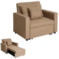 Produktbild: Schlafsessel MCW-L90, Klappsessel Schlafsofa Gästebett Relaxsessel, Liegefläche 197x103cm Stoff/Textil ~ taupe