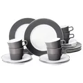 Produktbild: Seltmann Weiden No Limits Moments Kaffeeservice 18-teilig, Kaffeetassen mit Untertassen und Frühstückstellern für 6 Personen, Porzellan, Anthrazit-Weiß
