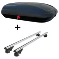 Produktbild: Dachbox VDPBA320 320Ltr carbonlook abschließbar + Alu Relingträger VDP004XL kompatibel mit für VW Touran Kombi 03-14