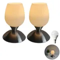 Produktbild: Lichthandel Hoch Nachttischlampe modern LED Tischlampe Tischleuchte Stoffschirm Schlafzimmer, Fensterbank, Wohnzimmer, Arbeitszimmer, Beistelltisch incl. 3W LED (2x Cup Touch)