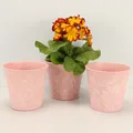 Produktbild: 3 Blumentöpfe in Rosa mit Blumenmuster im Set - Blumentopf Kräutertopf groß P52