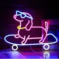 Produktbild: LED-Neonschild,Dackel Skateboard Hund,LED Neon Sign Acryl Wandleuchte, USB Partybeleuchtung,Gaming Wanddekoration,Pet Shop - Blau/Rosa/Weiß