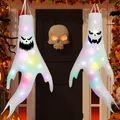 Produktbild: Halloween Deko Outdoor, Geist Windsock Dekoration Garten mit Led Lichterkette,120CM Windsäcke Hängen Ghost Flags Wetterfahne für Halloween Party Horror Garten hDécor - 2 Stück