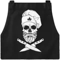 Produktbild: MoonWorks® Grill-Schürze für Männer Grillen Skull Chef Koch Messer Hipster Baumwoll-Schürze Küchenschürze schwarz unisize