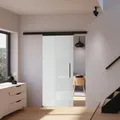 Produktbild: Tür Schiebetür Glas satiniert 900x2035 Zimmertür Glasschiebetür Glastür Beschlagset in schwarz -  Stabgriff+2seitiger Softclose