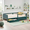 Produktbild: Homestyle4u Kinderbett 90x200 Holzbett mit Rausfallschutz mit 2 Schubladen Lattenrost Grün - Grün