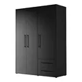 Produktbild: Drehtürenschrank Kleiderschrank 3 Türen 2 Schubladen Schwarz 144 x 200 cm