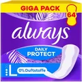Produktbild: always Slipeinlagen Daily Protect Long, stark, ohne Duft, 64 Stück