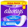Produktbild: Always Daily Protect Long Slipeinlagen 64 Stück, 0 Prozent Duftstoffe, bequem mit seitlichem Auslaufschutz