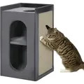 Produktbild: PawHut Kratztonne Höhe 81 cm, Katzentonne mit 2 Höhlen, Kratzturm mit Kratzbrett - Grau/Hellbraun