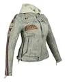 Produktbild: Damen Motorradjacke Lederjacke Damen Jacke mit Protektoren Lederjacke mit Kapuze Leather Jacket Biker Jacket Custom Jacke (DE/NL/SE/PL, Alphanumerisch, S, Regular, Regular, Weiß/Cream)
