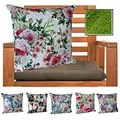 Produktbild: heimtexland ® Outdoorkissen Dekokissen Schmutz- und Wasserabweisend Landhaus Garten Outdoor Kissen Rosen Rosa Grün Typ675