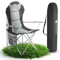 Produktbild: Juskys® Campingstuhl Lido faltbar inkl. Getränkehalter, Seitentasche & Tragetasche - Camping Klappstuhl gepolstert mit Armlehne & Rückenlehne - Grau