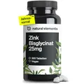 Produktbild: natural elements Zink 25mg – 365 Tabletten – gut verträgliches Zinkbisglycinat (Zink-Chelat) – vegan, hochdosiert, ohne unnötige Zusätze – in Deutschland produziert & laborgeprüft