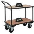 Produktbild: Profi Tischwagen mit 2 Etagen | HxBxT 95x97x50cm | Traglast 400kg | Vollgummibereifung, 2x Lenkrollen mit Feststellbremse & 2x Bockrollen | Grau | ... - Grau