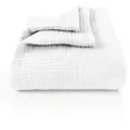 Produktbild: Laynenburg Tagesdecke Musselin aus 100% Baumwolle – Baumwolldecke, Kuscheldecke, Wohndecke als Sommerdecke, Bett-Überwurf, Couch-Überwurf, Sofa-Decke weiß 220 cm x 240 cm