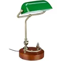 Produktbild: Relaxdays Bankerlampe, neigbarer Glasschirm, Holzfuß, E27-Fassung, Schreibtischlampe Retro, Bibliothekslampe, grün-braun