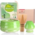 Produktbild: Goodwei BIO Matcha aus Japan im Matcha-Set komplett mit hochwertiger Matcha Schale aus Keramik, Matcha Besen und Besenhalter | Geschenkset für Teezeremonie (Midori)