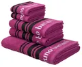 Produktbild: Bruno Banani Handtuch Set Daniel, 1 Duschtuch 70x140, 2 Handtücher 50x100, 2 Gästetücher 30x50, Walkfrottee (Set, 5-St), Streifen-Bordüre & Markenlogo, weich, 100% Baumwolle