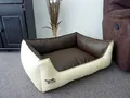 Produktbild: Hundebettenmanufaktur Hundebett Hundesofa Schlafplatz Kunstleder Similpelle Farbe und Größe wählbar von XS bis XXL (110 cm X 85 cm, Creme braun)