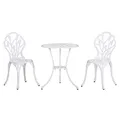 Produktbild: Outsunny Bistro-Set 3-teilig aus Aluminium Gartenmöbel Set mit geschnitztem Design Sitzgruppe mit Gartenstühlen Bistrotisch Schirmloch Outdoor Balkonmöbel Set Balkonset Gartengarnitur Weiß