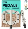 Produktbild: AARON Dirt Pedale aus Kunstoff mit hochwertigen Industrie-Kugellager, rutschfest durch Top Grip & Flat Design, Plattform Fahrradpedale für Dirtbike, E-Bike, Mountainbike (MTB) & Trekking in weiß
