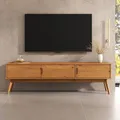 Produktbild: TIVOLI Lowboard aus Massivholz, 180 cm Eiche Finish - TV Lowboard mit großem Stauraum, Wohnzimmermöbel, Wohnzimmer Sideboard, TV Schrank, skandinavisches Design