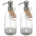 Produktbild: ALTGLAS Seifenspender 'Sarajevo' - Doppel Set Dusch Spender aus Klar Glas Flasche mit Silikon Untersetzer und 304 Edelstahl Pumpkopf in gebürstetem Silber (2 Stück a 500 ml)