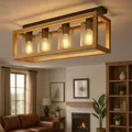 Produktbild: Deckenlampe Deckenleuchte Wohnzimmerlampe Holzleuchte 4 Flammig Landhaus 75 cm