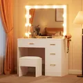 Produktbild: YITAHOME Schminktisch mit Spiegel, Kosmetiktisch mit 4 Schubladen, Frisiertisch mit Hocker, Beleuchtung, Steckdose, Weiß (Make Up Tisch, Frisiertisch, Kosmetiktisch, Vanity Table)