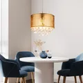 Produktbild: Pendelleuchte Esszimmerlampe Hängeleuchte gold Kristalle klar Textil Metall E27