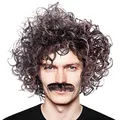 Produktbild: Vokuhila Proleten Perücke mit Bart und Haarnetz; 70er & 80er Jahre-Look für Halloween, Karneval, Fasching und jede andere Party; schwarze Locken, Rockstar-Perücke mit Schnurrbart one size