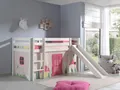 Produktbild: Spielbett Hochbett Kinderbett 90x200 Rutsche Vorhang Rosa Blumen Holzbett Weiß