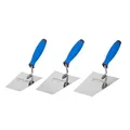 Produktbild: Mivos Edelstahl Trapezkellen-Set 3-teilig 140 mm 160 mm 180 mm – Rostfreie Maurerkellen in Trapezform - Stukkateurkellen mit Gummigriff - Trapez Glättekellen - Made in EU