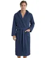 Produktbild: LAYNENBURG Bademantel Herren Frottee aus 100% Baumwolle - OEKO TEX Standard - weicher Morgenmantel waden-lang mit Kapuze, Bindegürtel und aufgesetzten Taschen - für Sauna & Zuhause (XXXL blau)